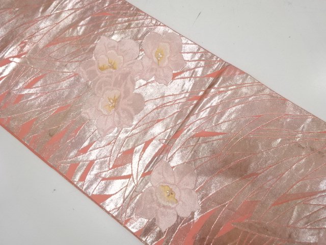 JAPANESE KIMONO / ANTIQUE FUKURO OBI / SILK / WOVEN DAFFODIL / BY HATTORI ORIMONO